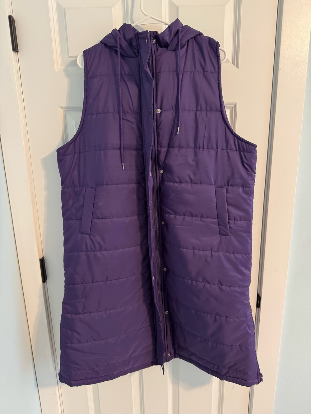 Sleeveless Hooded Puffer Vest - Purple